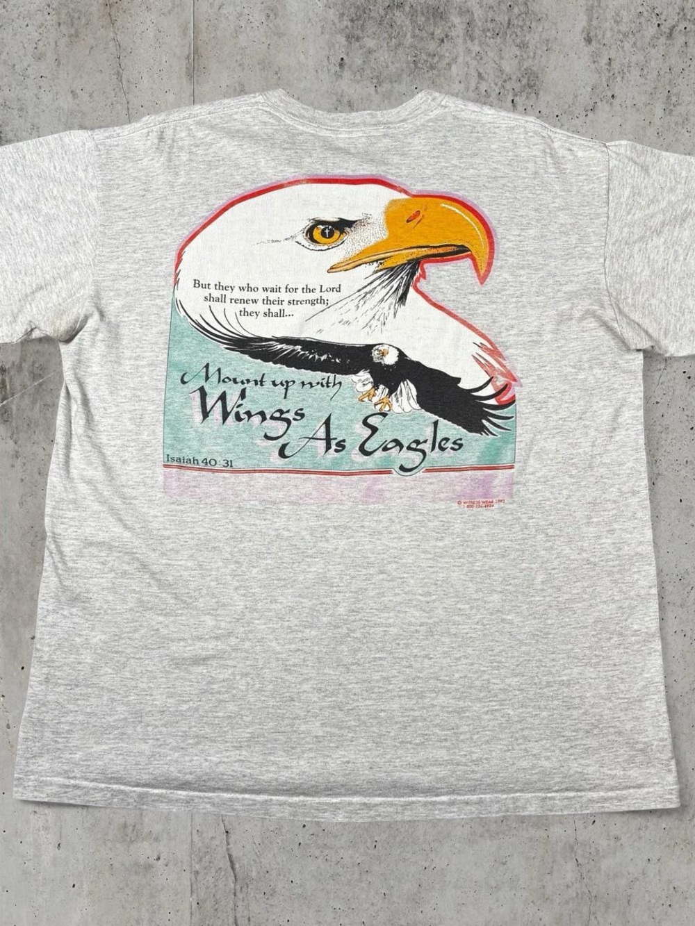 Vintage 1992 Witness Wear Isaiah 40:31 Eagle Christian T-Shirt USA XL Jesus God